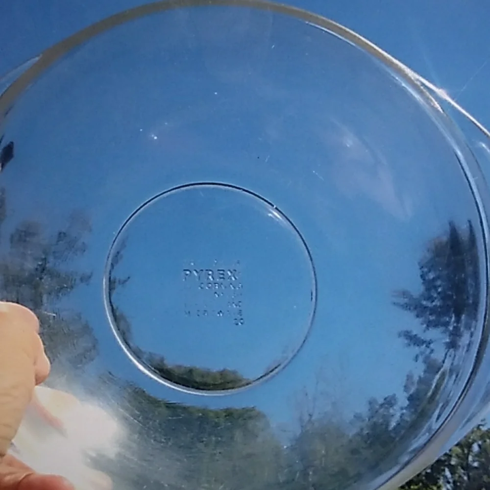 ⚜️ VTG PYREX 024 2 QT Clear Glass Round Casserole Baking Dish Bowl Tab Handles